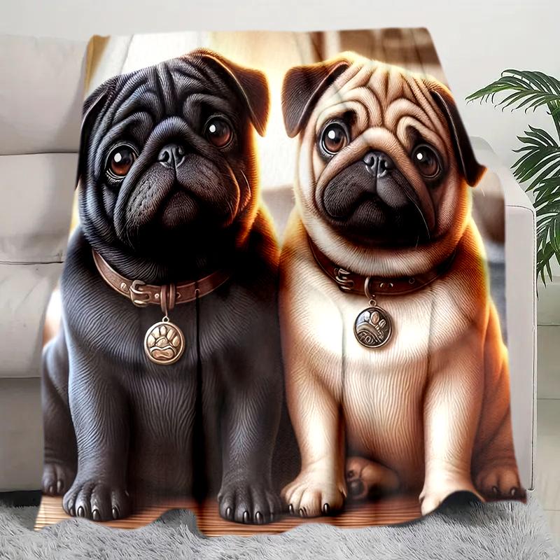1PC Dog cute printed blanket, all season lightweight home office outdoor nap multifunctional blanket A5