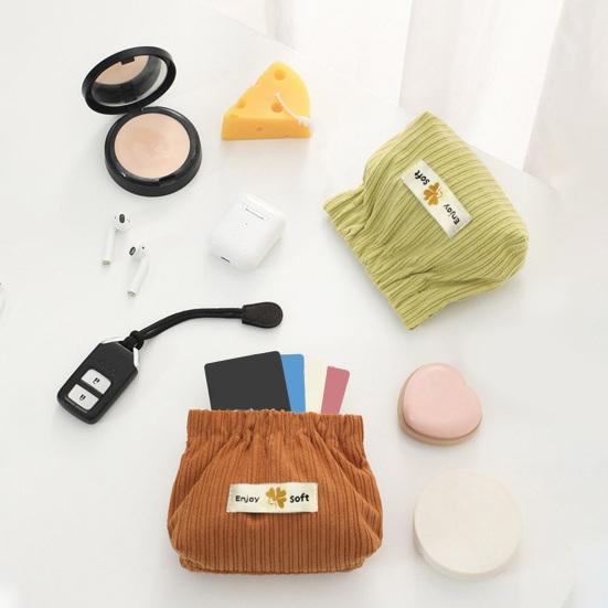 Corduroy Self-Closing Pouch Hair Tie Organizer Portable Snap Closure Pouch Storage Bag for Lipstick