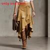 Polyester Aline Midi Skirt With Wrinkle Texture For Casual Travel And Dating