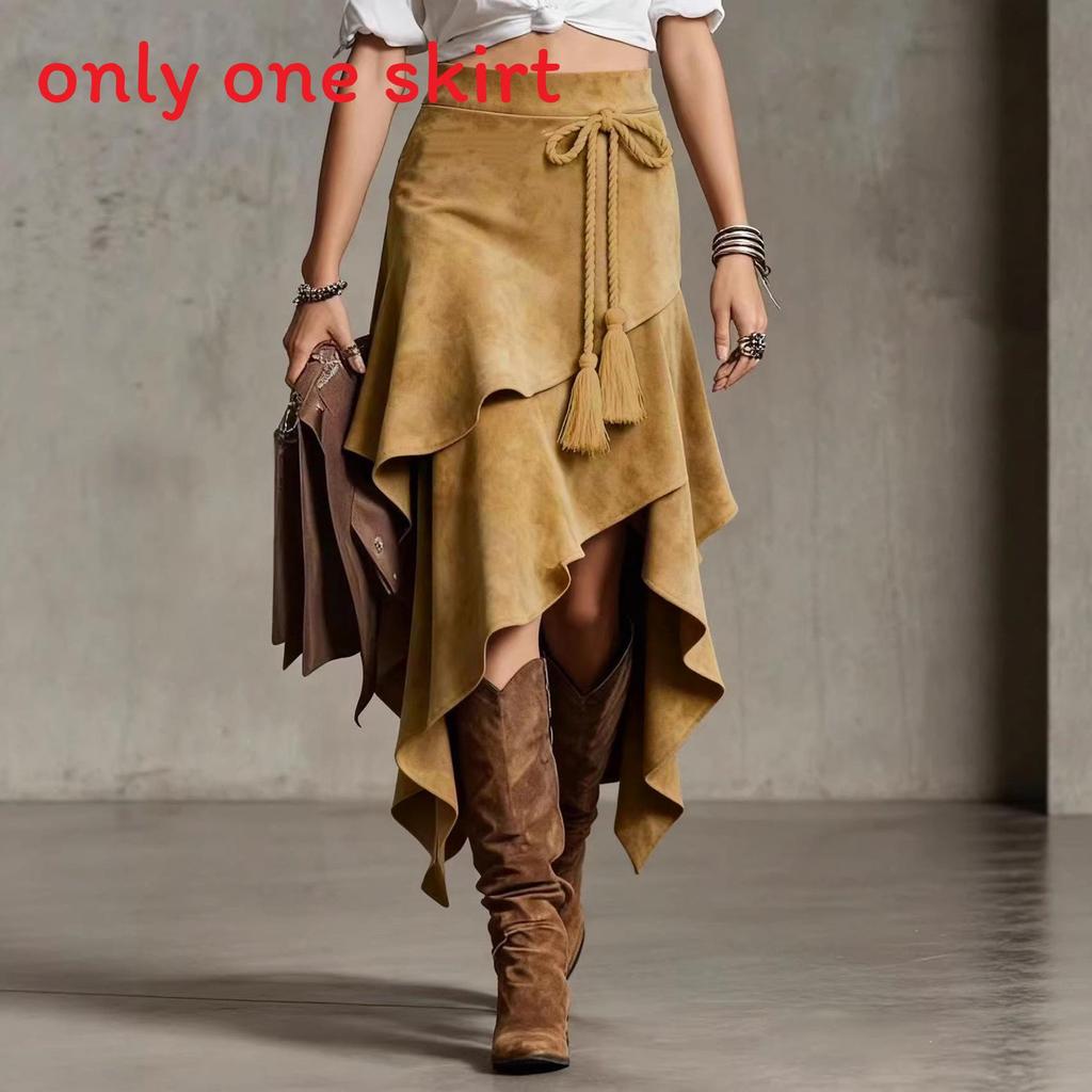 Polyester Aline Midi Skirt With Wrinkle Texture For Casual Travel And Dating