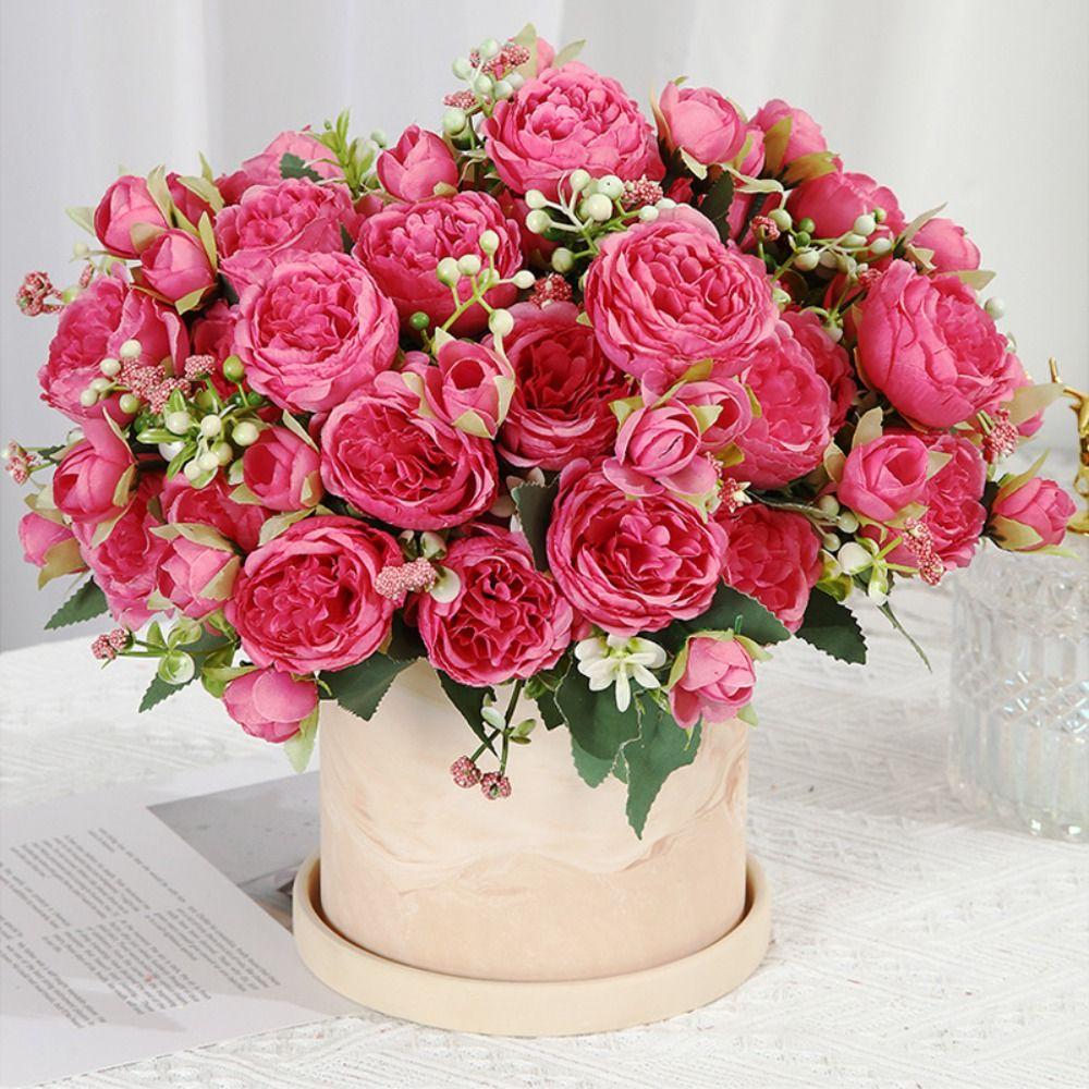 Elegant Pink Small Peonies White Rose Realistic Artificial Flowers Beautiful Fake Flowers Wedding Garden