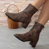 Casual Versatile Single Boots New Large Size Spring and Autumn Square Head Thick Heel Solid Color Women's Martin Boots