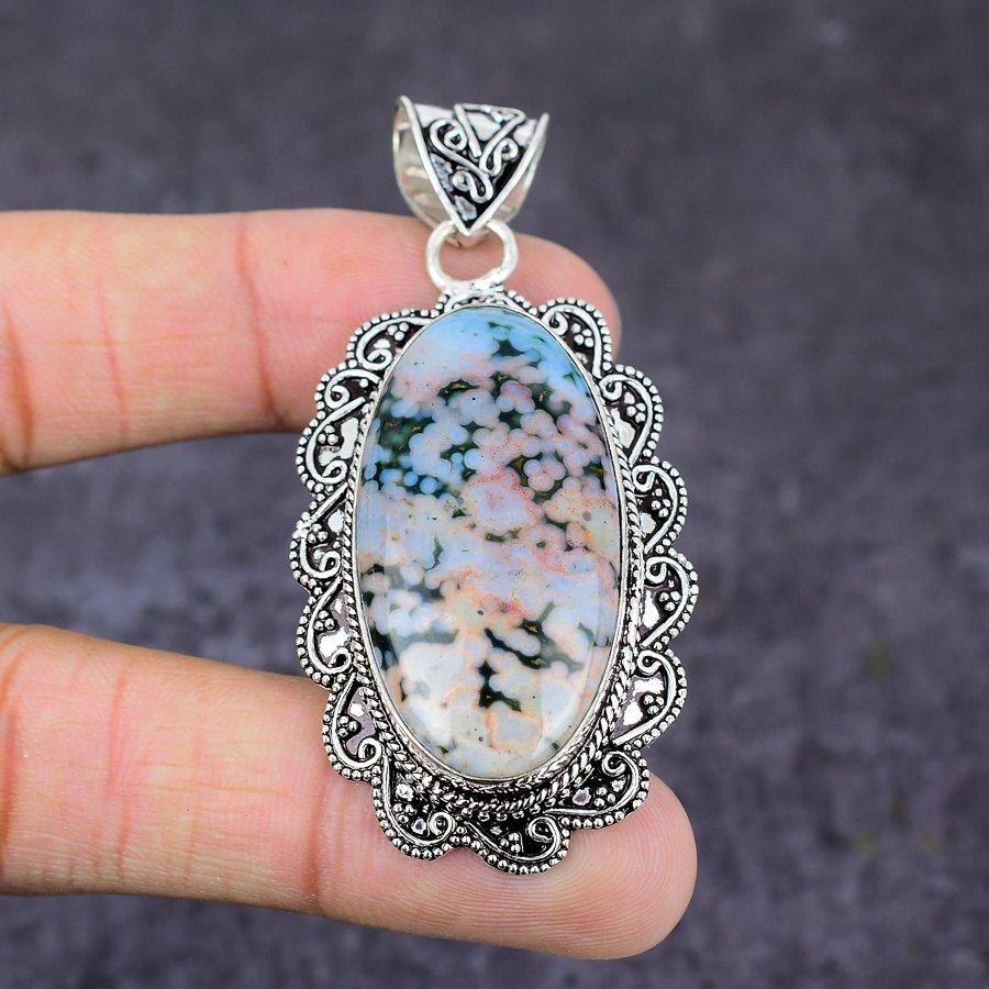 Ocean Jasper Gemstone Handmade 925 Sterling Silver Jewelry Pendant 2.64" R9B47