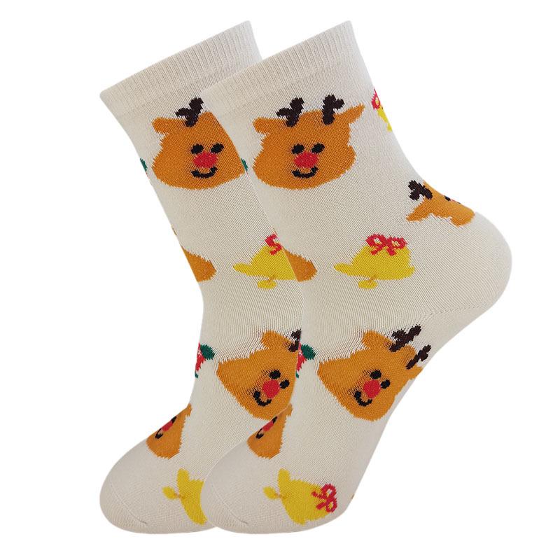 Elk Snowman Christmas Socks: Women s Mid-Calf Cotton, Cute Cartoon Design for Autumn and Winter