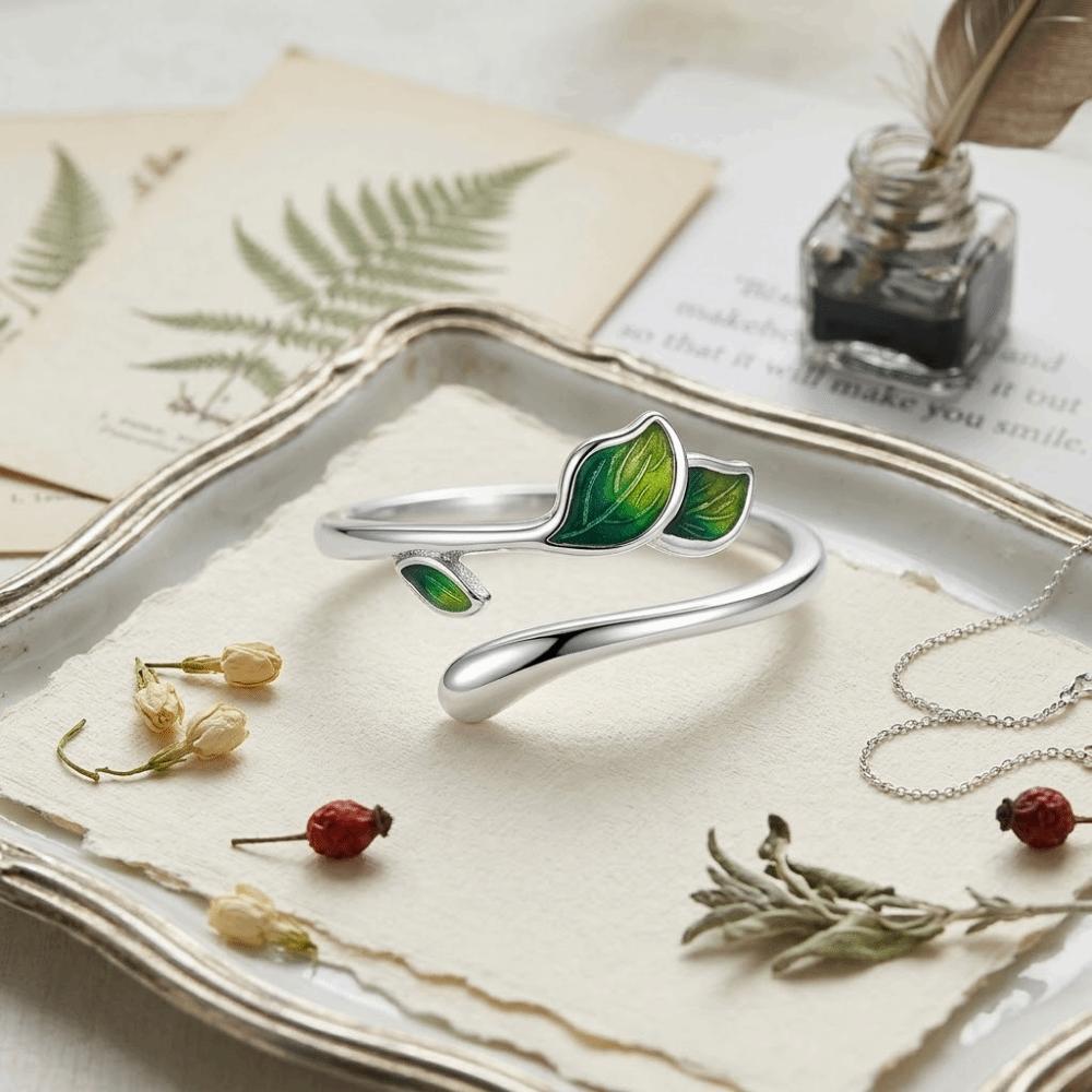 Oil Drop Enamel Leaf Ring Irregular Women's Ring Personality Jewelry Leaf Opening Ring  Party