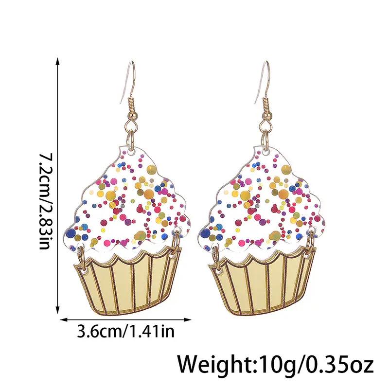 Cross-border new color cake earrings flat acrylic creative birthday party wearing creative cartoon earrings