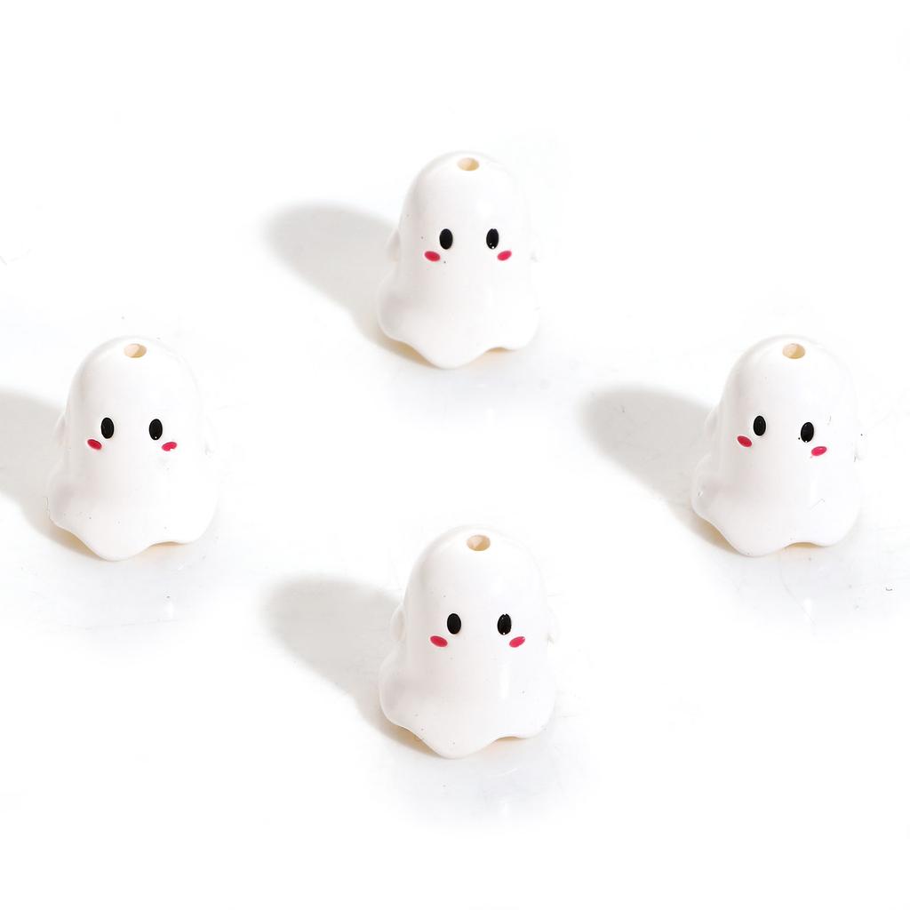 Colorful Acrylic Beads Halloween Ghost Bead For DIY Charm Jewelry Making Findings About 17mm x 15mm, Hole: Approx 1.8mm, 5PCs