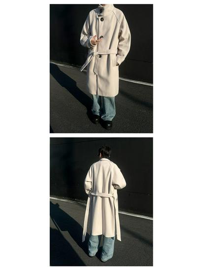 High Street Style Woolen Coat for Men and Women - Loose Mid-Length Korean Over-the-Knee Trench for Autumn/Winter