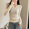 Collar high-end slim-fitting and thin bottoming shirt women's spring and autumn new simple style front shoulder long-sleeved shirt top