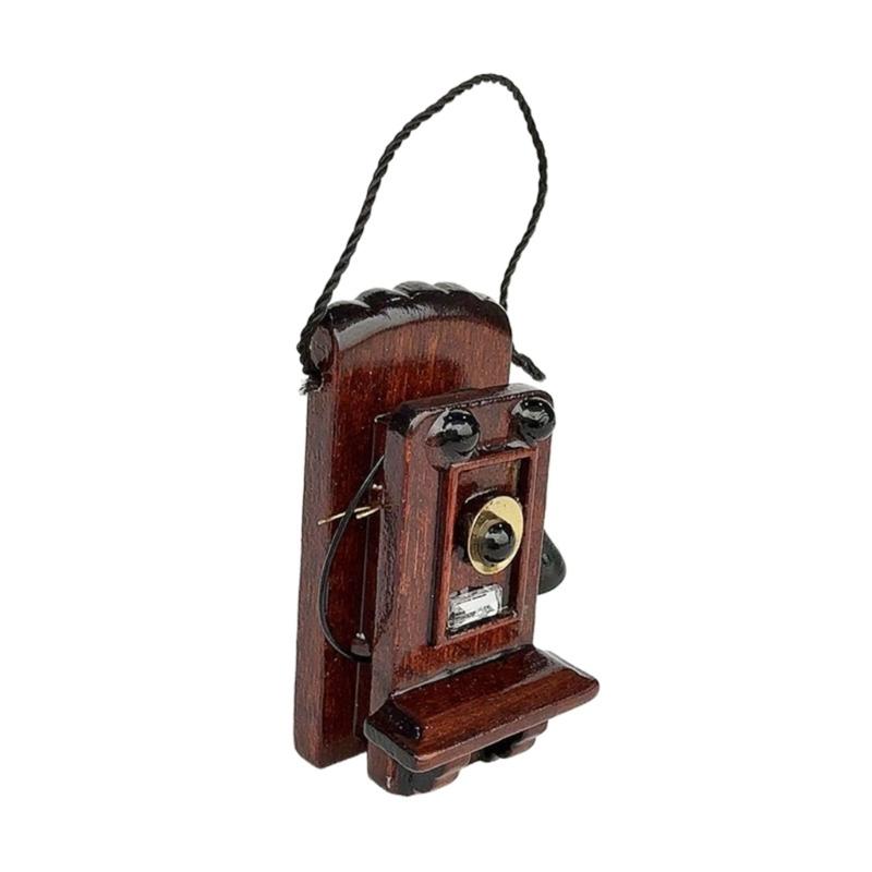 

Antique Miniature Telephone For Dollhouses Accessories 1/12 Scale Handcrafted Wooden Furniture Kids Gift 1