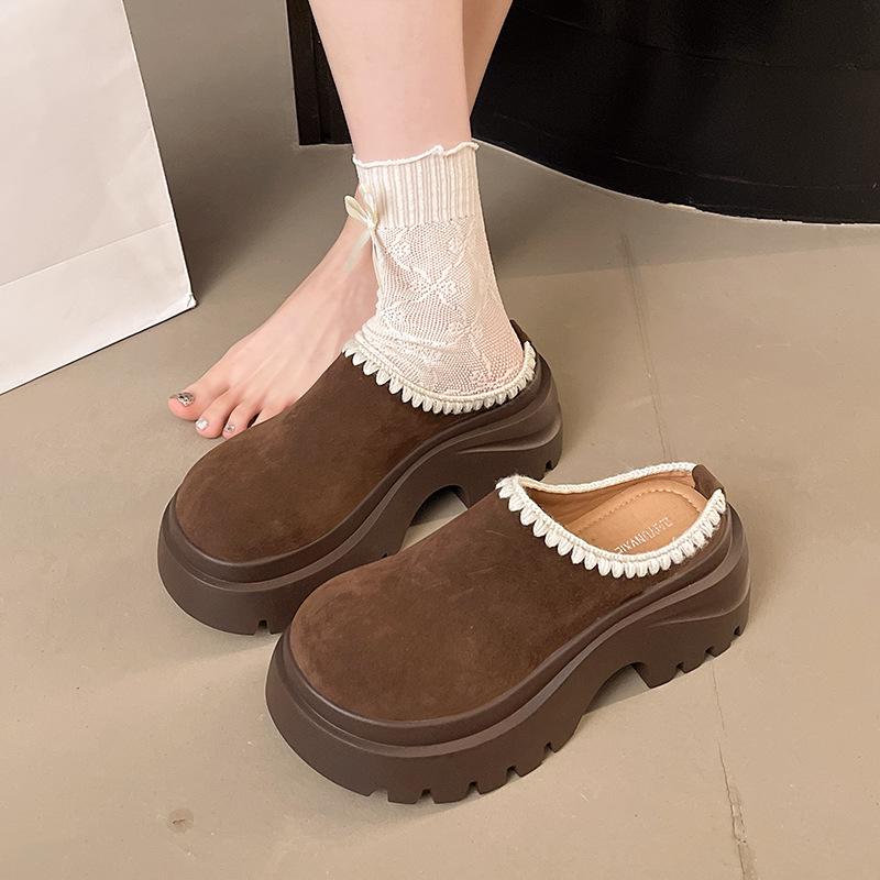 Muffin thick-soled heightening Boken shoes bag head half slippers women's 2025 autumn new wear one-pedal Boken slippers