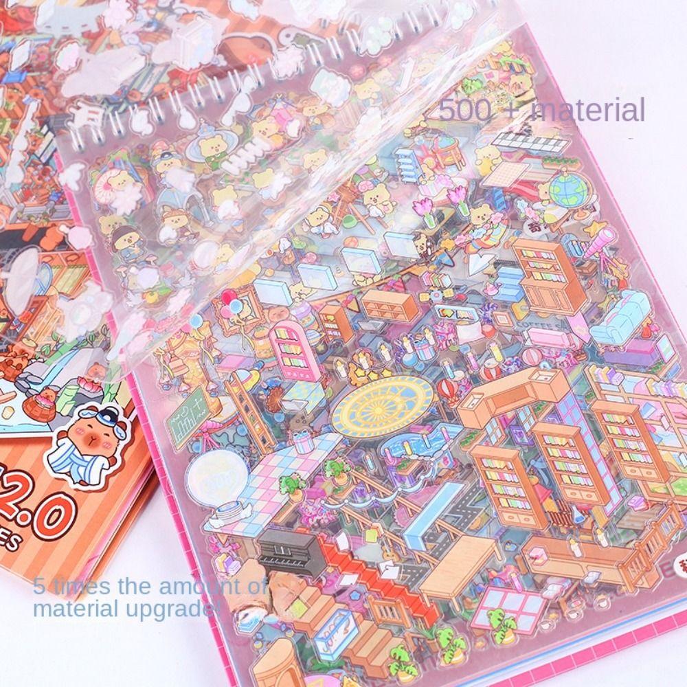 Cartoon Miniature Scene Collection PET Tent Sticker Decoration New Landscape Sticker Book  Kids