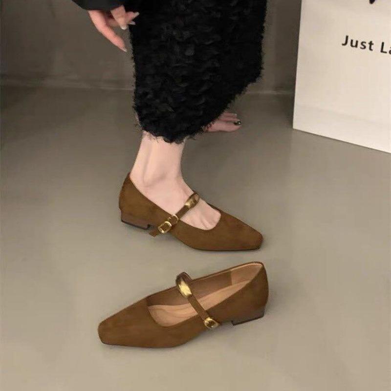 Fashion Retro Suede French Flats Shoes for Women 2025 Spring Autumn Fashion Mary Jane Women's Shoes Low Heel Shoes Zapatillas De Mujer