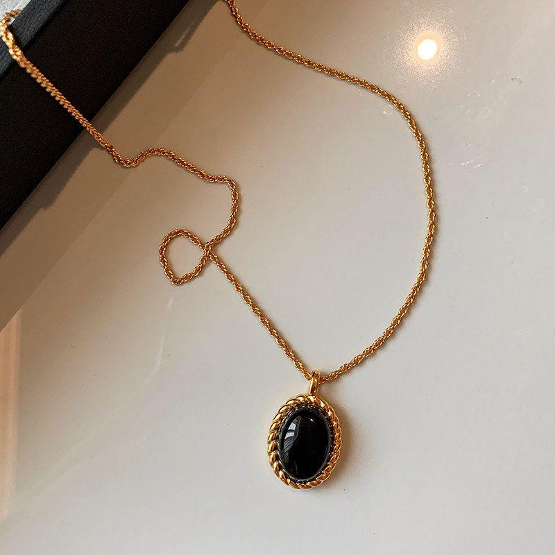 Classic Style Ins Metal Leather Woven Women s Necklace Black Onyx Necklace