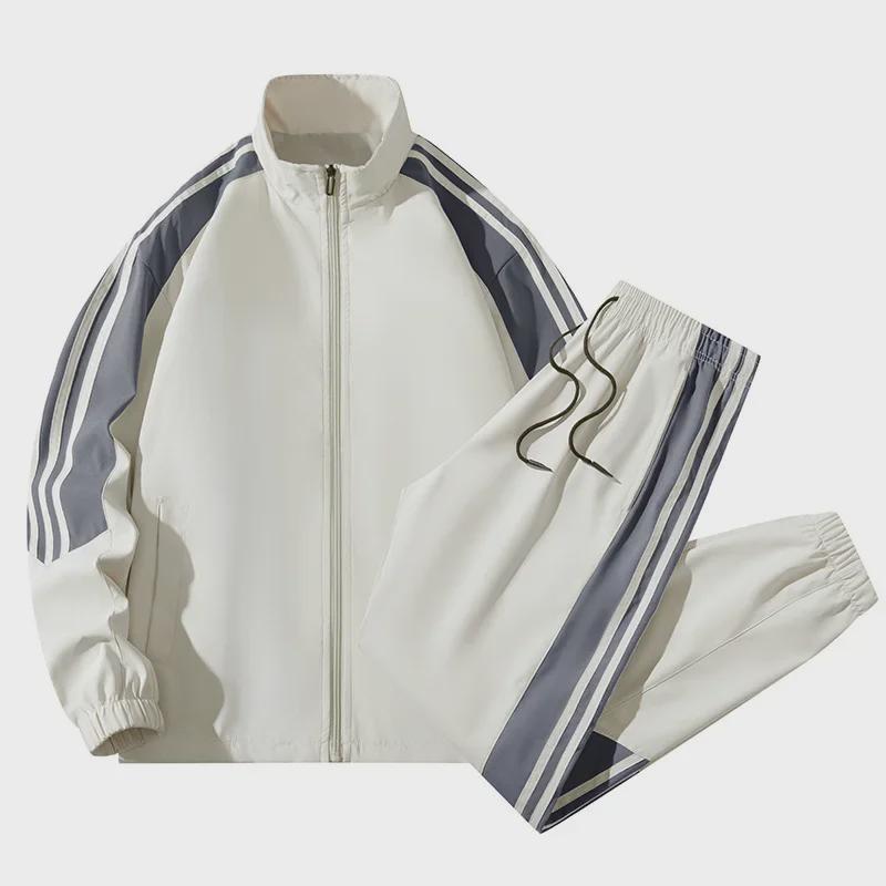 D02 Plush Men's Two-Piece Spring/Autumn Korean Trend Casual Sports Jacket Suit, Ideal for Printing.