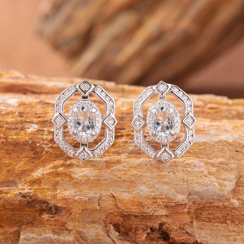 Sapphire Topaz Peridot Aquamarine Natural Color Treasure Ring Women'S Set S925 Silver Earrings