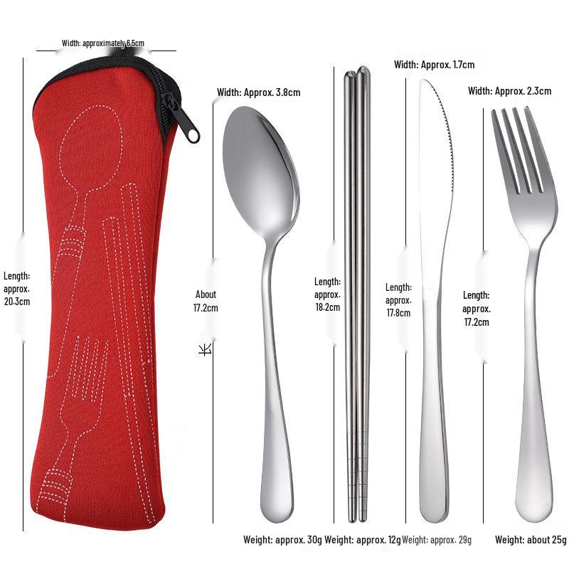 Stainless Steel Portable Cutlery Set with Cloth Bag - Includes Knife, Fork, Spoon & Chopsticks for Outdoor Travel