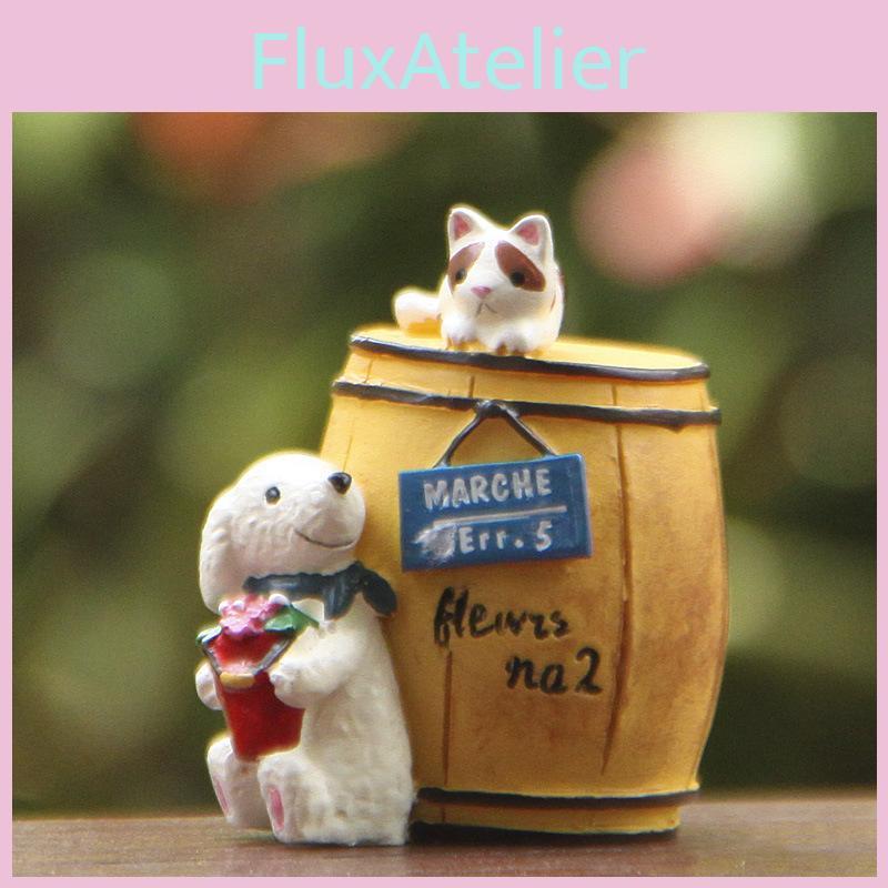 Cute Cartoon Wine Barrel Cat And Dog Mini Model Ornament For Photography And Gift Giving