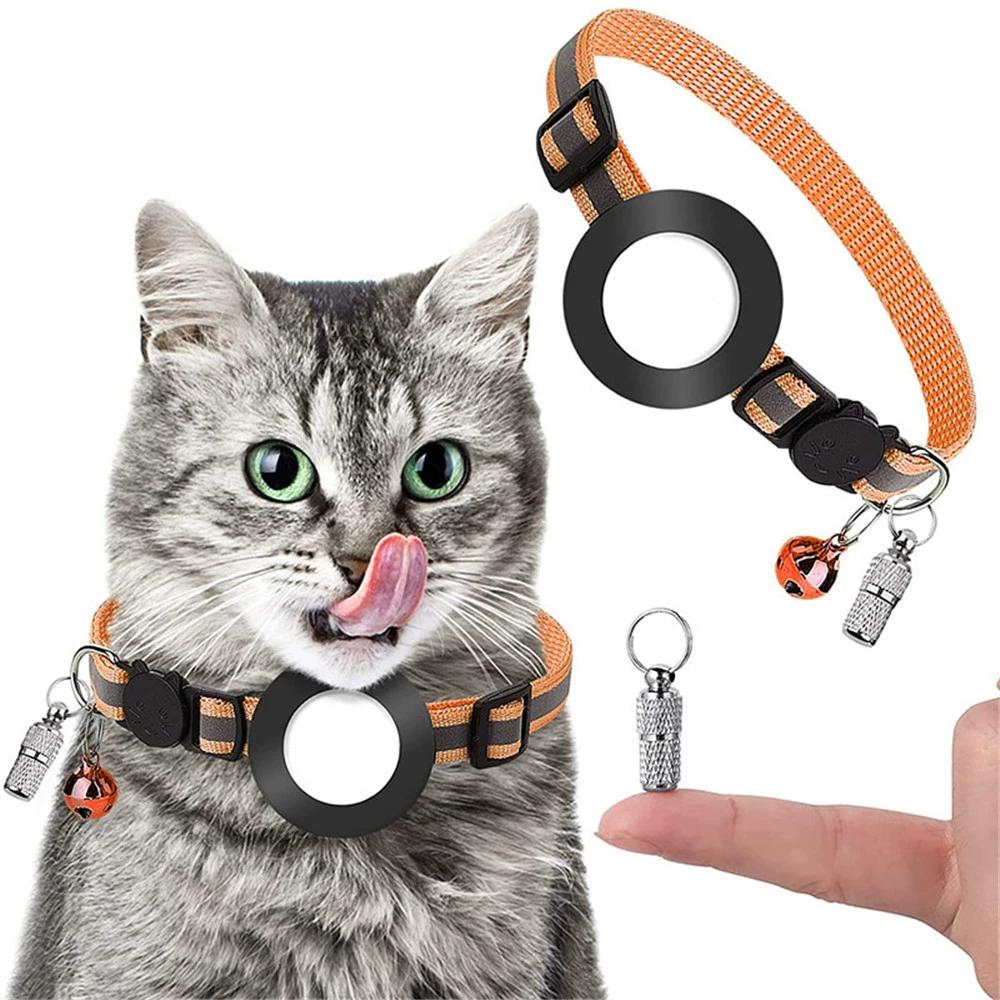 For AirTag Tracker Reflective Pet Collar Silicone Protective Case with ID Address Tag