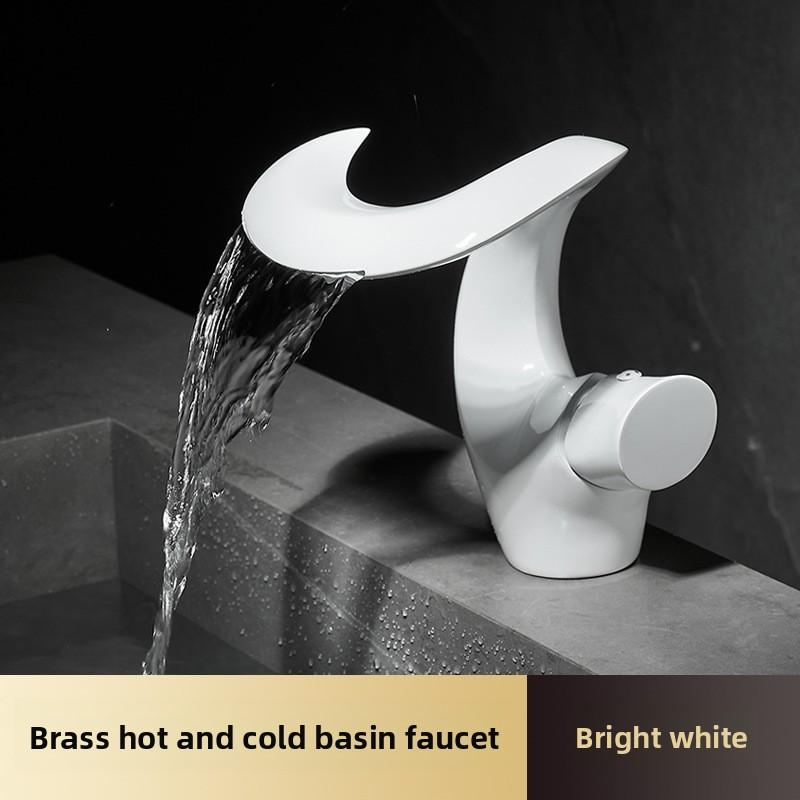 Waterfall Faucet Bathroom Basin Faucet Cold and Hot Brass Mixer Sink Taps White Black Torneira Banheiro Single Hole Deck