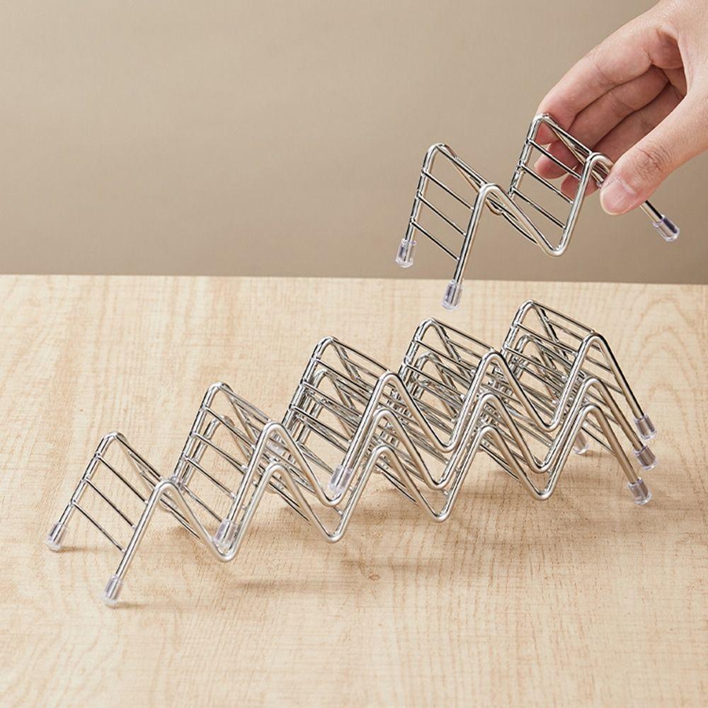 W-shaped Taco Stand with Tray Rust-proof Pancake Display Tray Stainless Steel Taco Holder Baking