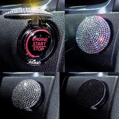 Car One-click Start Stop Button Protective Cover Engine Ignition Start Stop Button Cover Crystal Decor Car Accessories