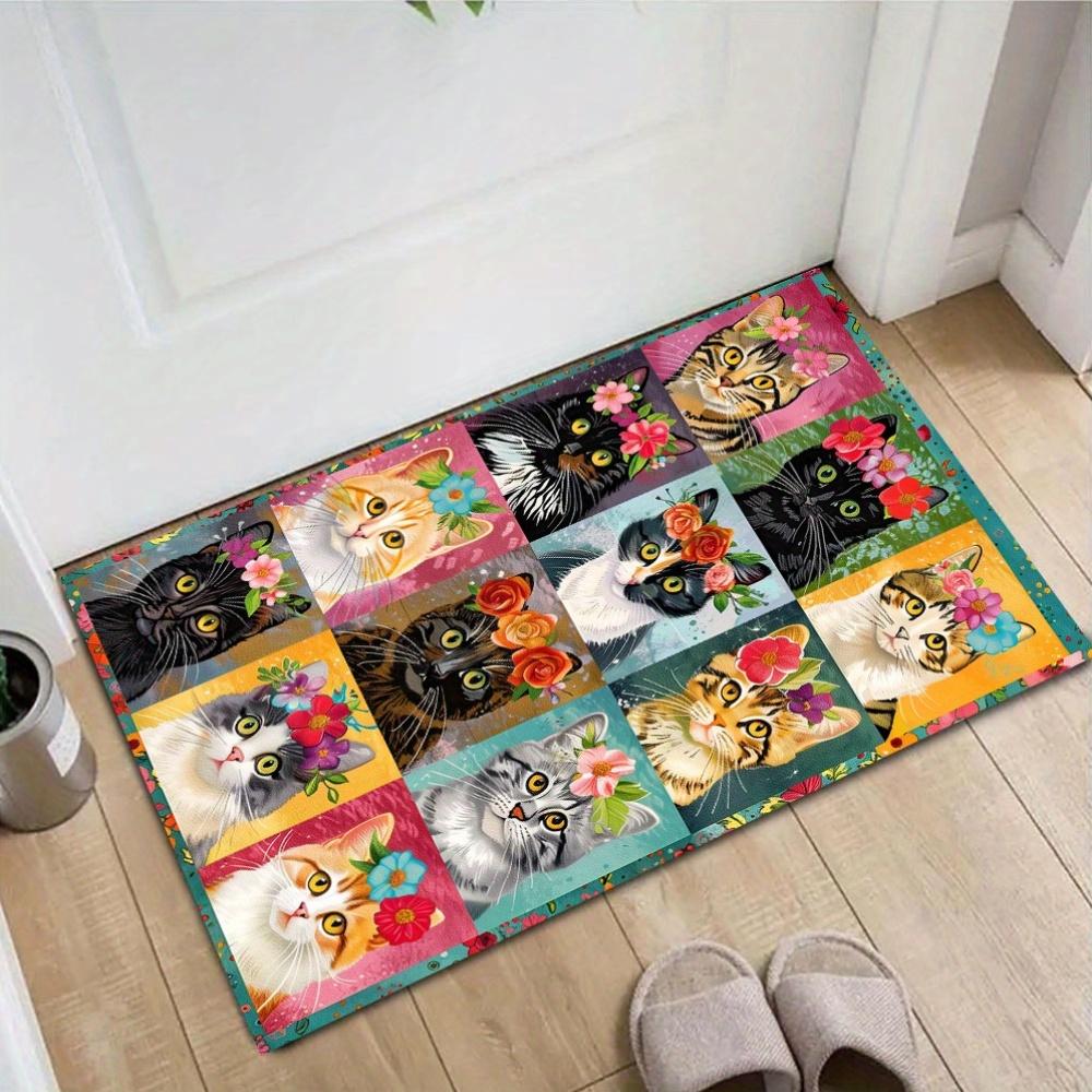 Cute Cats Wearing Flowers,Colorful Creative Puzzle Vintage Pattern Carpet,Office Chair Rug Decoration,Holiday Gift,800G/M2