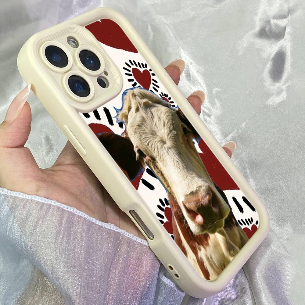 JT431 Portrait of a funny cow for iPhone 17 16 15 14 13 Pro Max Samsung S26 S25 Ultra A17 A07 A56 A16 Xiaomi 15T Redmi 15c Note 14 13 Soft Case