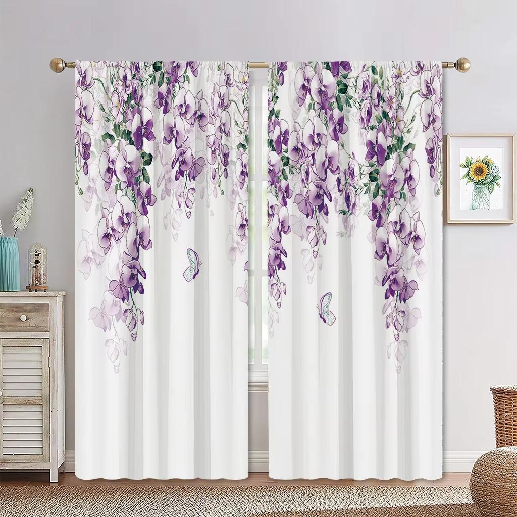 2 Panels European Pastoral Style Minimalist Wind Plant Curtains, Green Leaf Flower Curtains for Living Room, Bedroom, Decorative