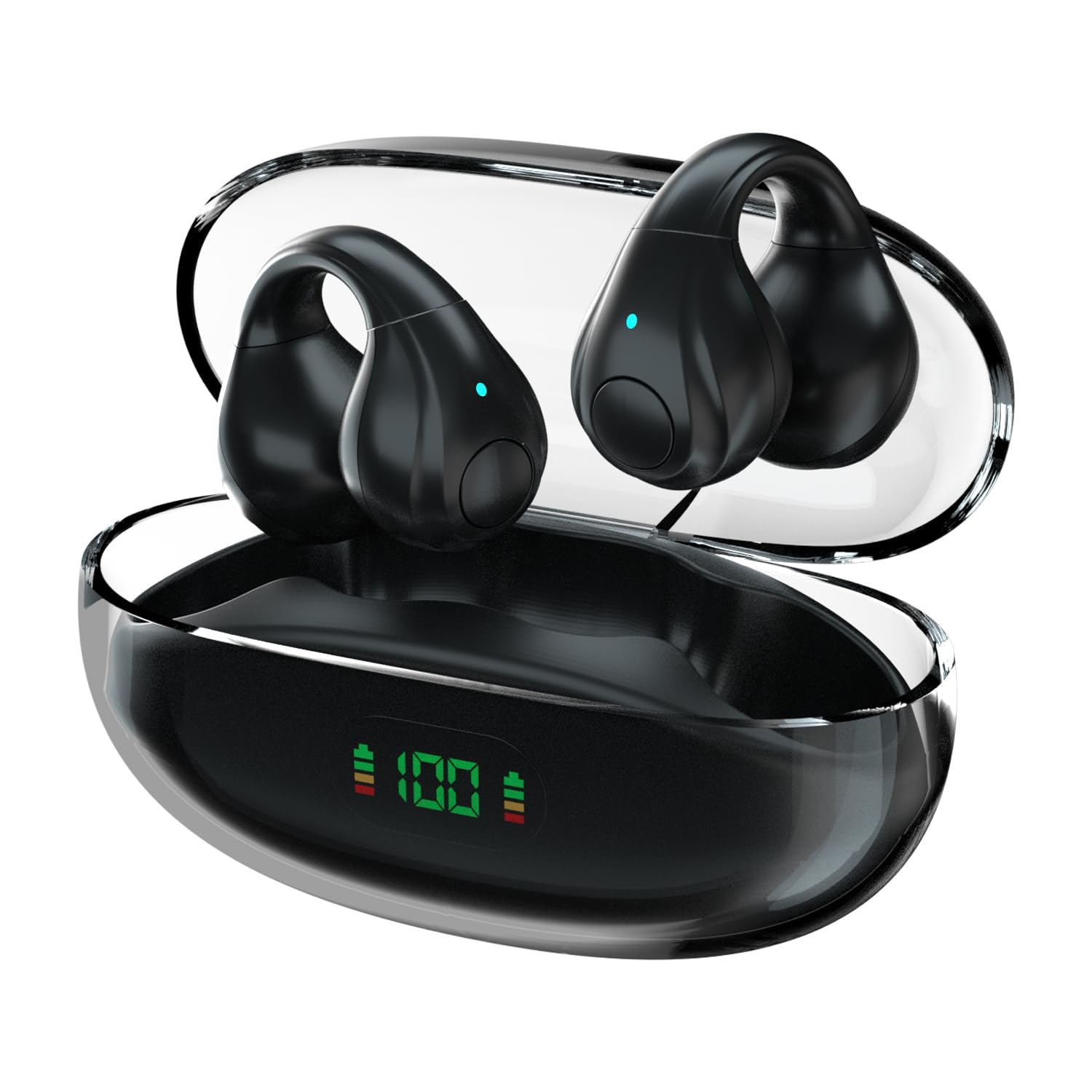 

Black Wireless Earphones, USB-C Fast Charging, Bluetooth Version 5.3 Headset, LED Display, Ear-HookEar Cuff Design, Open Ear, IPX7 Waterproof,