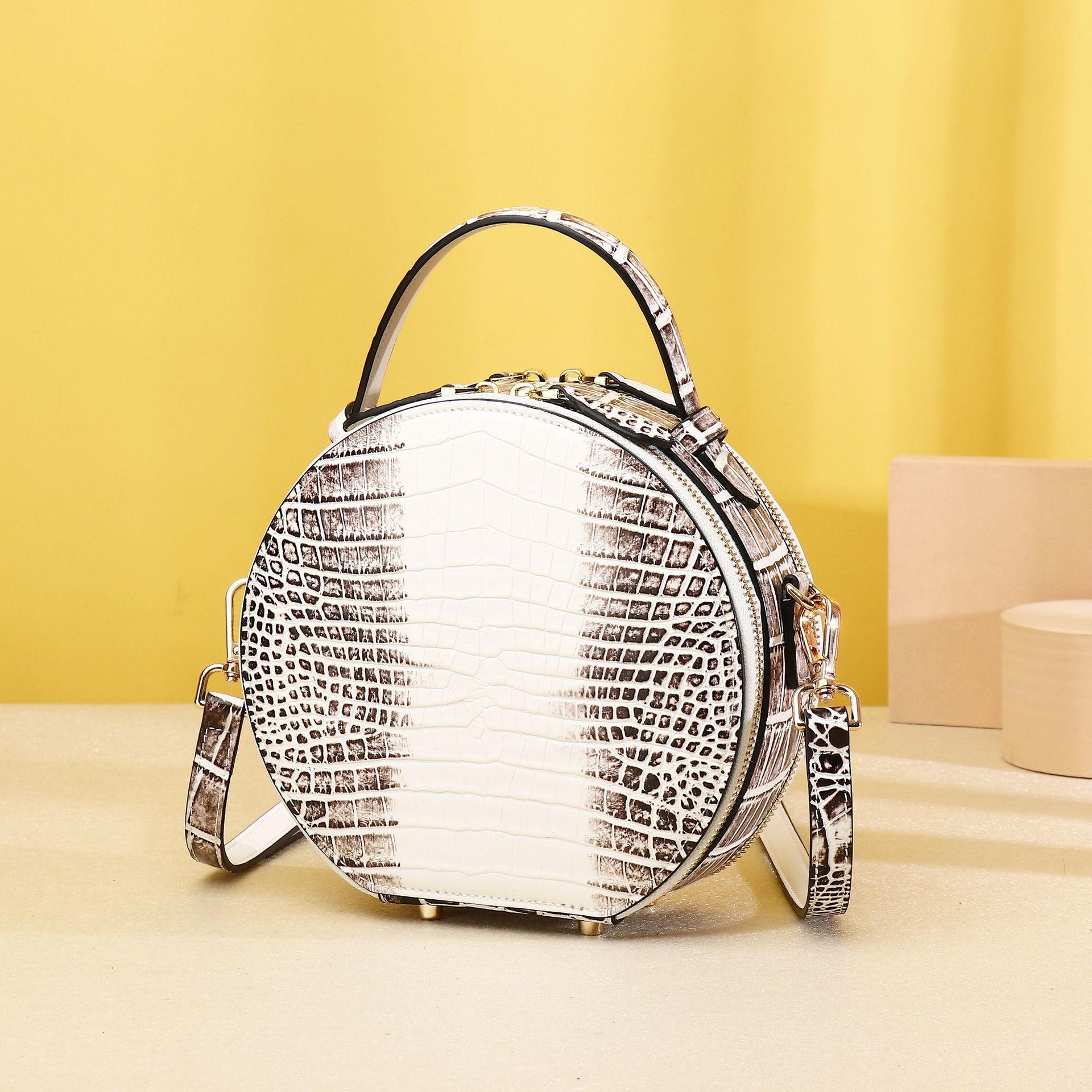 

Классическая круглая сумка-блин для леди с узорами из брюшной части крокодила, маленькая сумка через плечо на одном плече для леди и сумочка