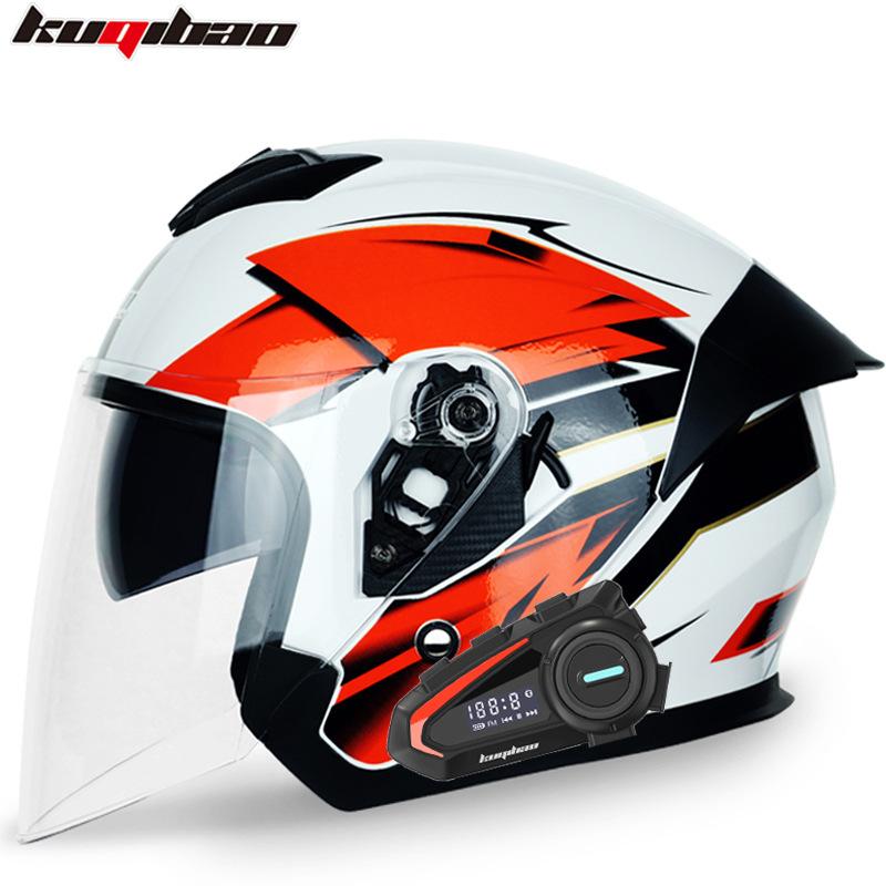 Kuqibao Dual Lens Motorcycle Bluetooth Helmet Motorcycle Helmet Half Helmet Long Range Four Seasons Universal Half Cap