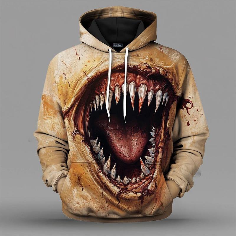 2025 Ny Halloween Gyser 3D Mønster Hættetrøje Efterår Og Vinter Afslappet Mode Pullover Mænds Feriefest Must-Have Top Gave