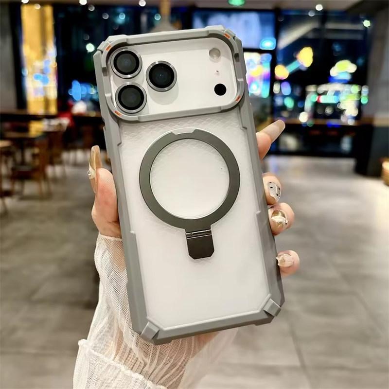 Rugged Shockproof Metal Magnetic Case For iPhone 17 Air 16 15 14 13 12 11 Pro Max Plus Holder With Camera Glass Ring Armor Cover