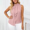 Blusa Elegante Casual da Donna Senza Maniche Plissettata Top Monocolore con Scollo Alto e Design Frontale Drappeggiato per Ufficio o Uso Quotidiano