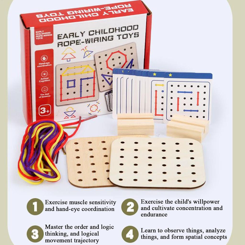 Montessori Teaching Aid Geometry Rope Threading Games Wooden Threading Set Children's Early Education Thinking Training Board