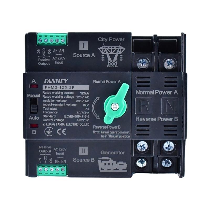 125A Automatic Transfer Switches with 2P/ Design & Flame Retardant Housing Easy to Use for Uninterrupted Power Supply