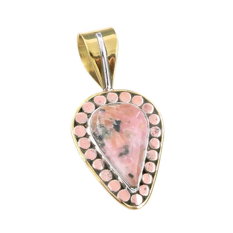 Natural Rhodonite Gemstone 925 Solid Sterling Silver Two Tone Pendant 1.50" E3U22