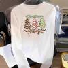 (Asian Size) Sweet Cute Print T Shirt Graphic Tee Women Merry Christmas New Year Casual Fashion Top O-neck Clothing Long Sleeve T-shirts