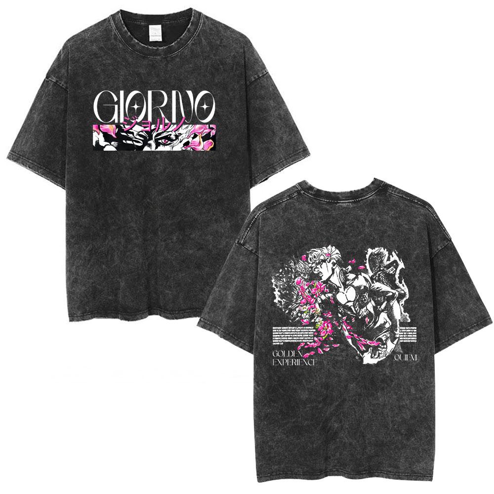 Anime Jojo Bizarre Adventure STEEL BALL RUN Jonathan Joestar Vintage Washed Shirt Men's Clothing Fashion Short Sleeves T-shirts