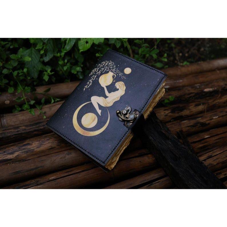 Sun Moon Leather Journal for Men Women 200 Pages of Antique Handmade Deckle Edge Vintage Paper Traveling Sketchbook