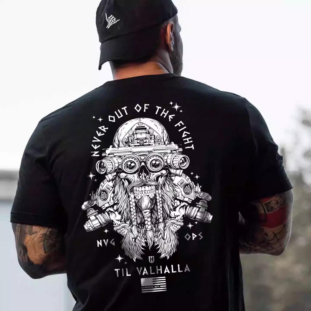 Summer Tactical Military Fan Crew Neck Half Sleeve American Tough Guy Ins Nordic Myth Printed Mens Short Sleeve Cotton TShirt