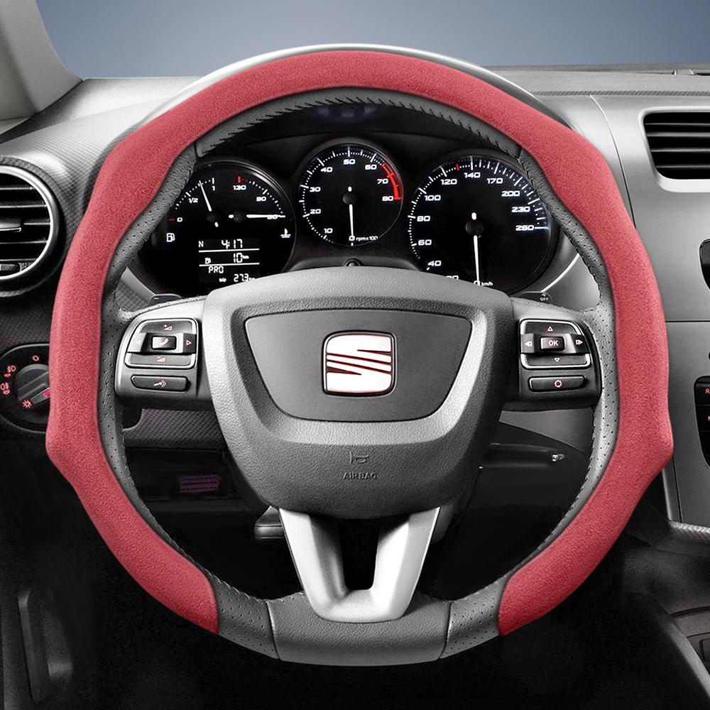 nlcr7 Suitable for Seat Premium Suede Snap-On Steering Wheel Cover, Non-Slip and Durable, Available for Ibiza, Arona, Leon, Leon Sportstourer,