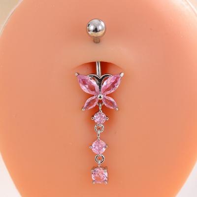 Vintage Stainless Steel Zircon Navel Ring Butterfly Copper Body Piercing Jewelry Rhinestone Punk Belly Button Ring Women