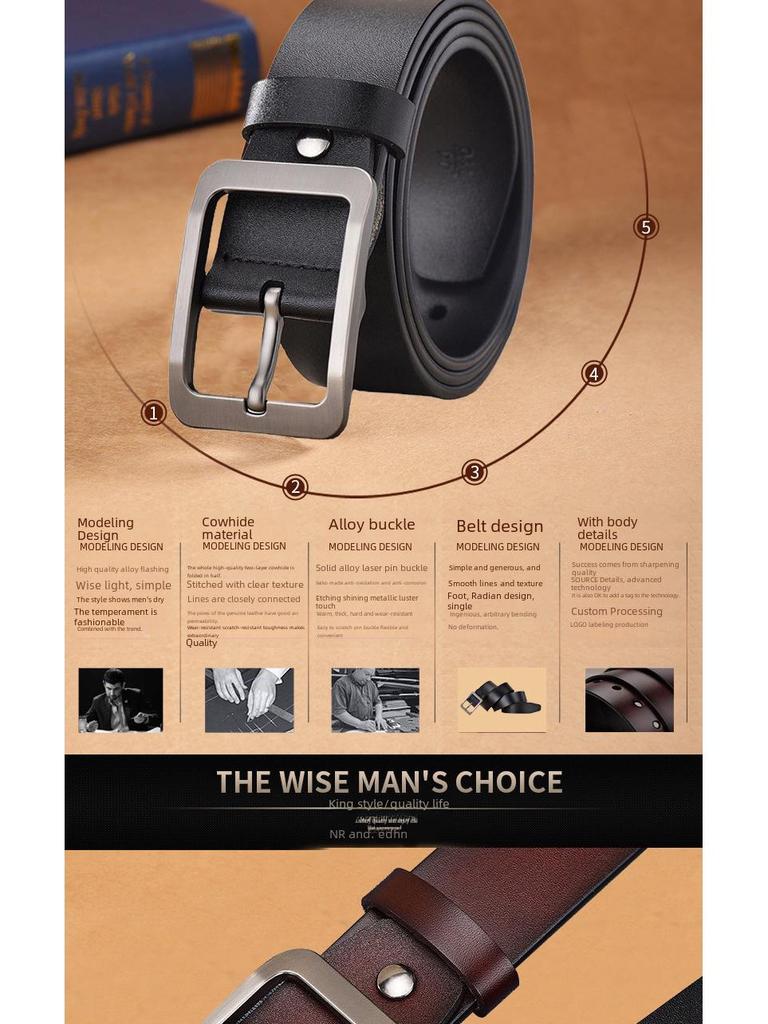 Retro Alloy Pin Buckle Cowhide Leather Belt for Business Casual Pants