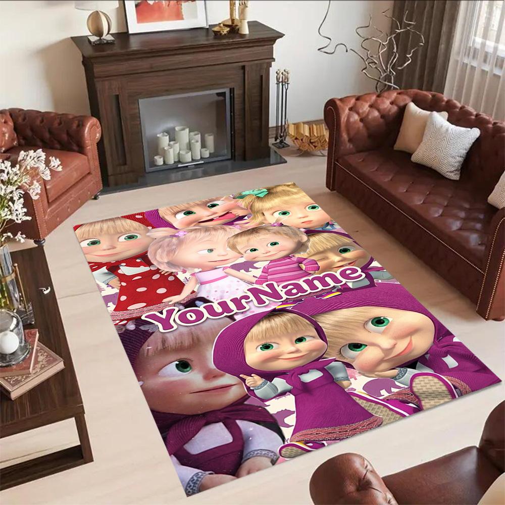 Masha Bear Customize Your Name Floor Mat Design for Study Room Dining Room Kitchen Entryway Antislip Carpet Decorate Offices