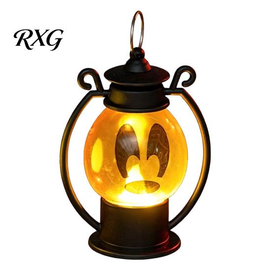 Safe Flameless Candle Halloween Ghost Face Night Light, Portable Retro LED Lamp with Hanging Indoor Outdoor Lighting Ring, Battery Operated