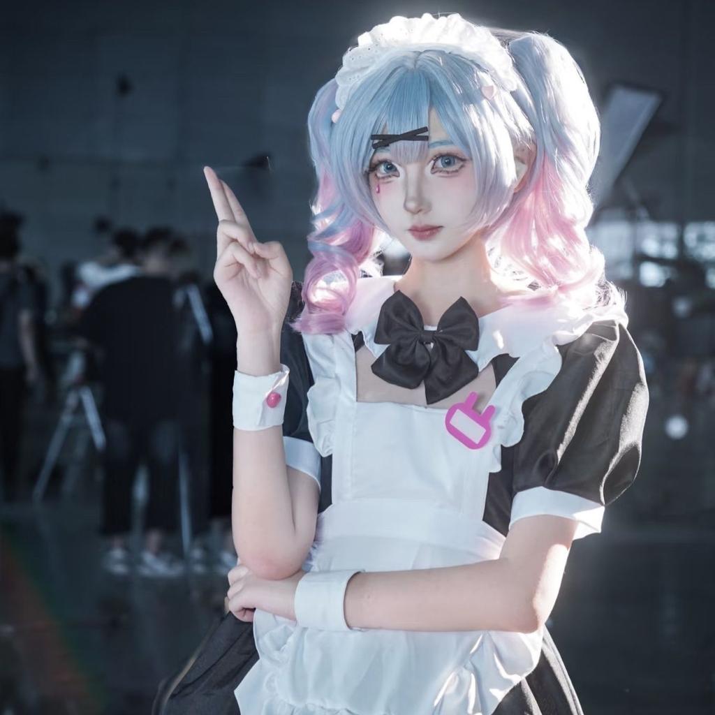 Cosplay Hatsune Miku Rabbit Hole Wig Blue Gradient Pink Tiger Claw Clip Double Ponytail Wig