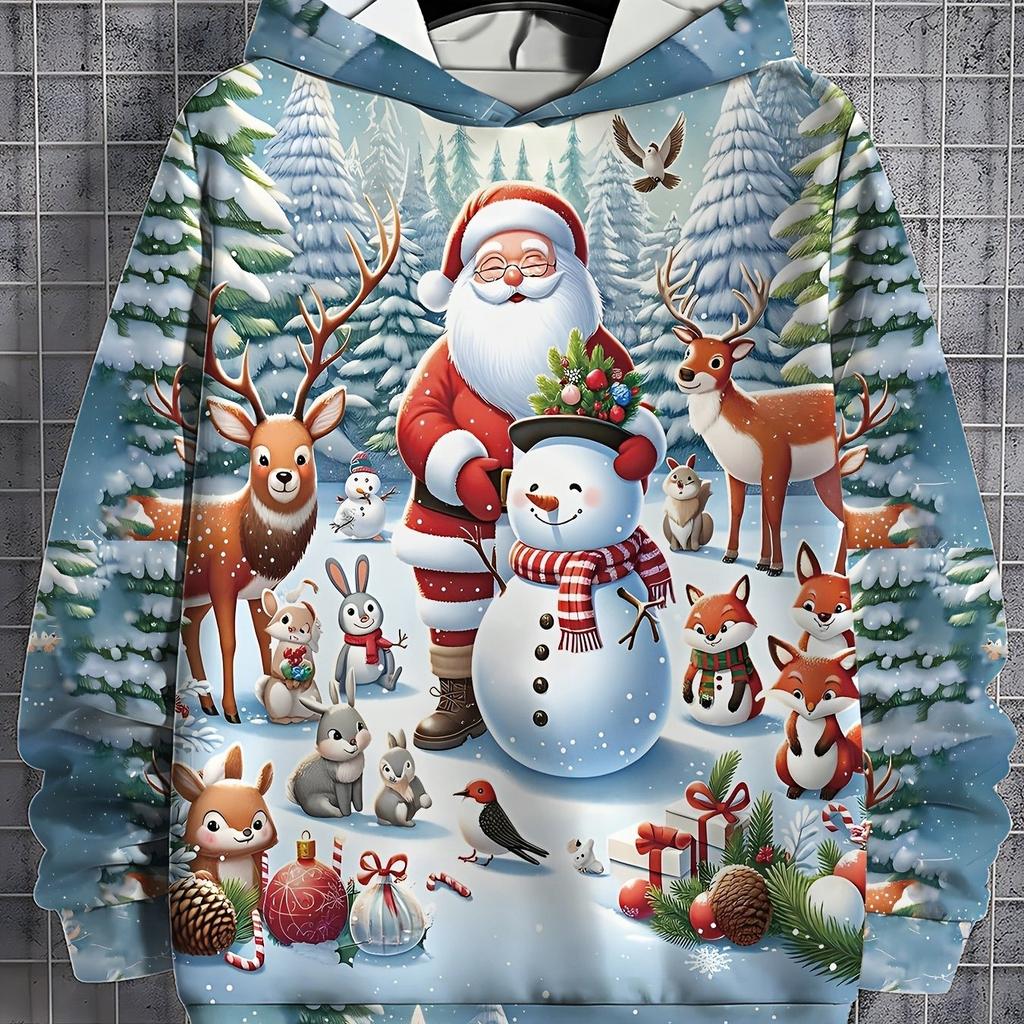 Boys' Novelty Top, Christmas Element Printed Top, Creative and Innovative Christmas Spring and Autumn Essential Top