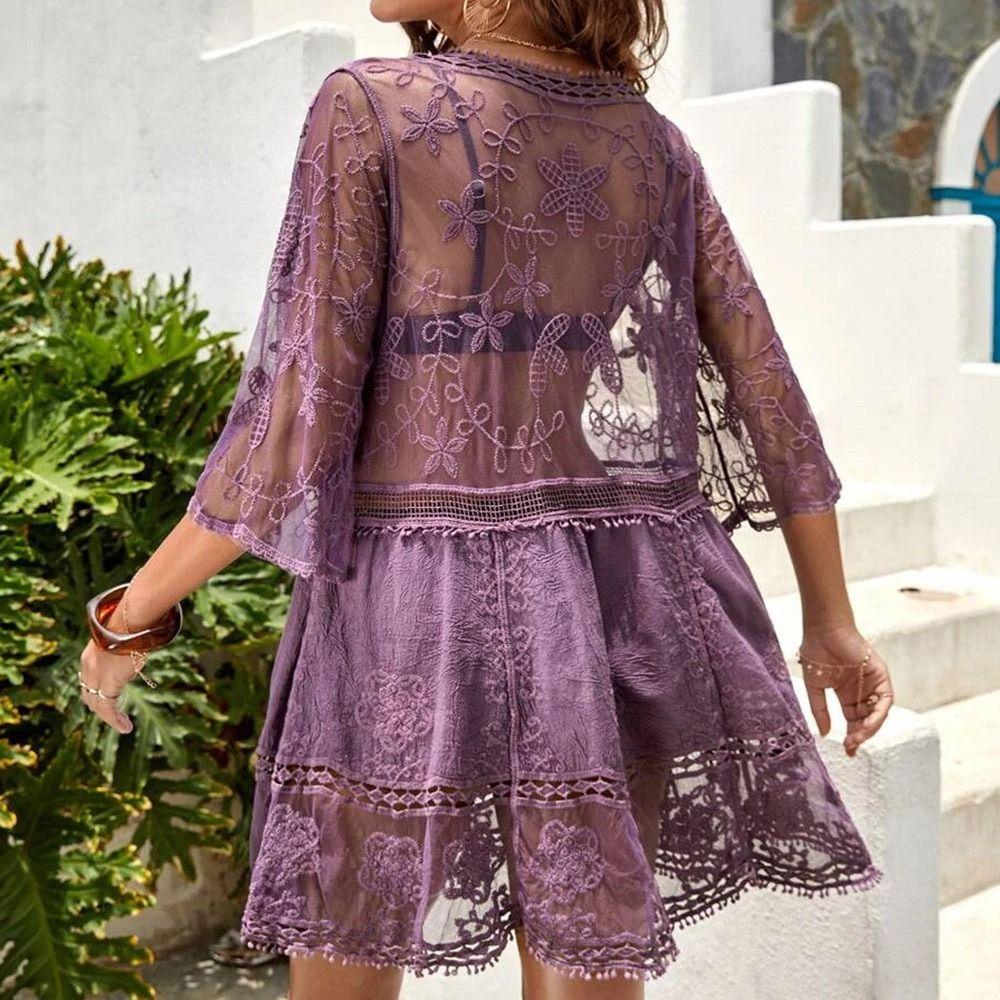 V Neck Summer Sunscreen Smock Loose Beachwear Shirt Fashion Bikini Cover-Ups for Women